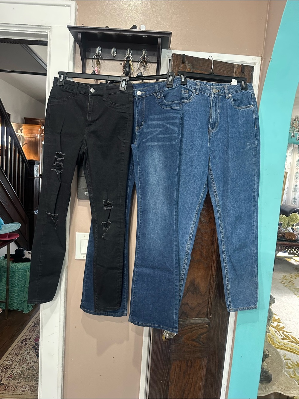 Skinny Women's Jeans - Black Distressed & Classic Blue in waist size 28 inches